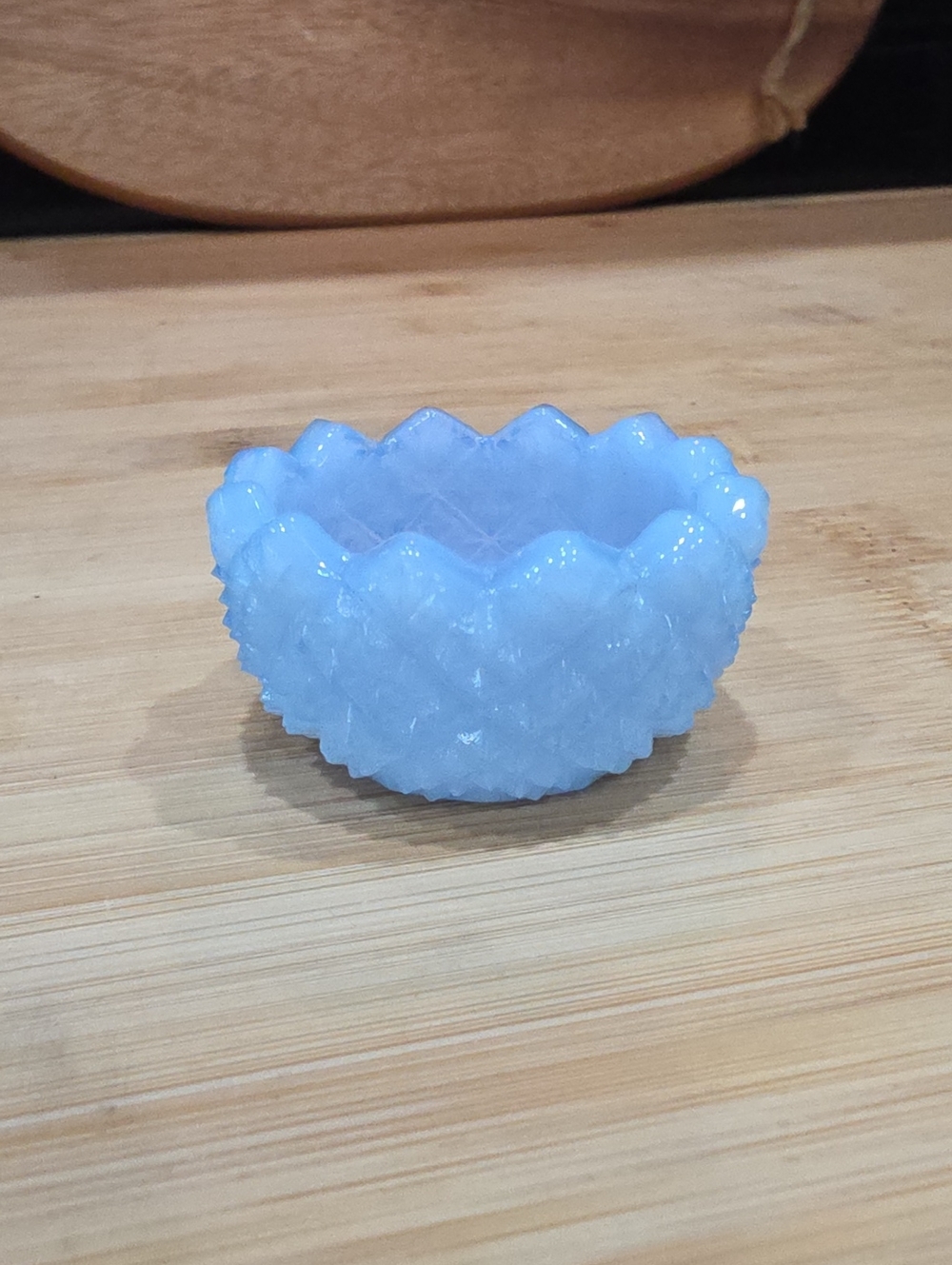 Vintage Jadeite Salt Cellar Dip Dish Green Glass Textured with Zig Zag edges.